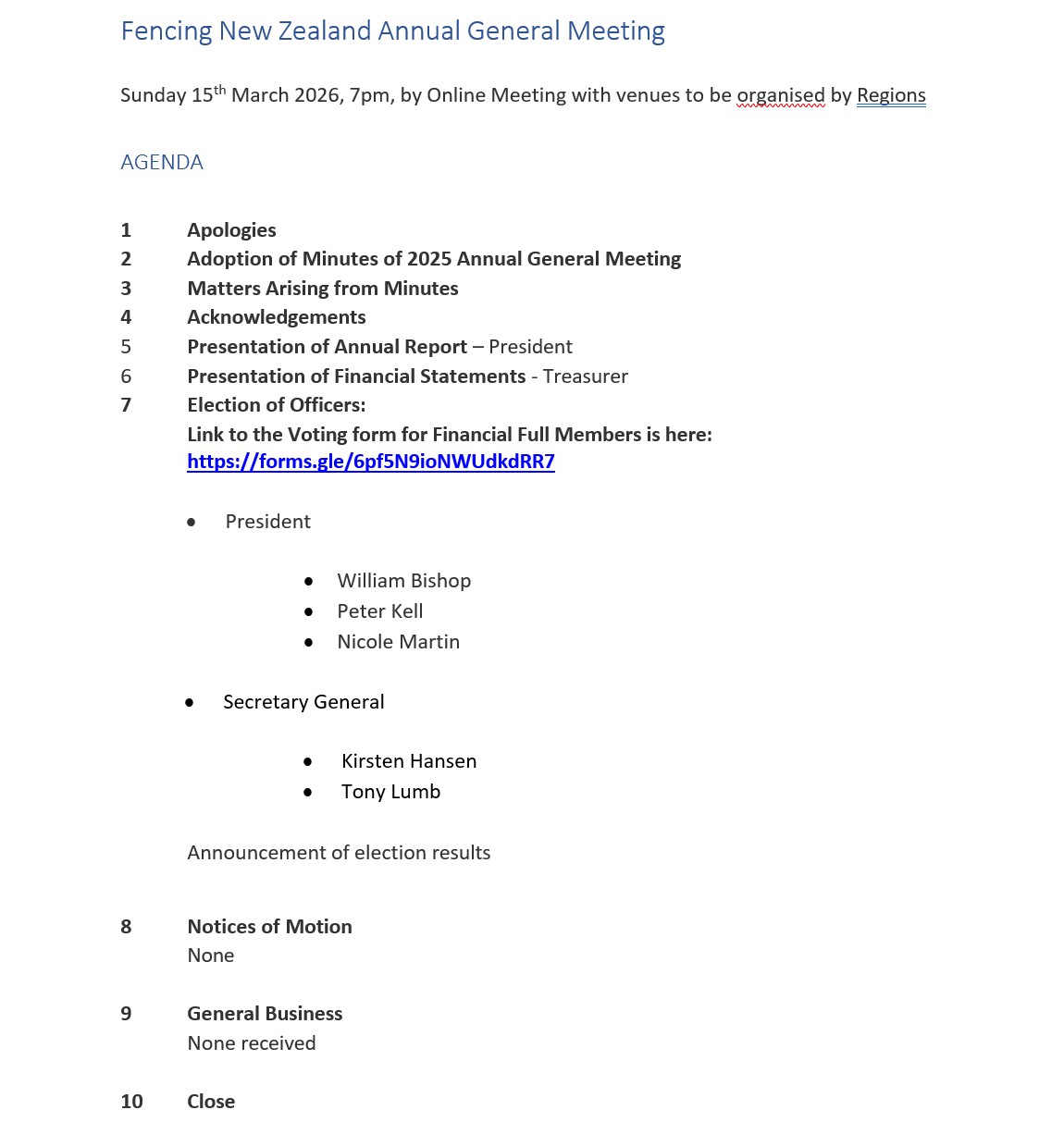 AGM Agenda