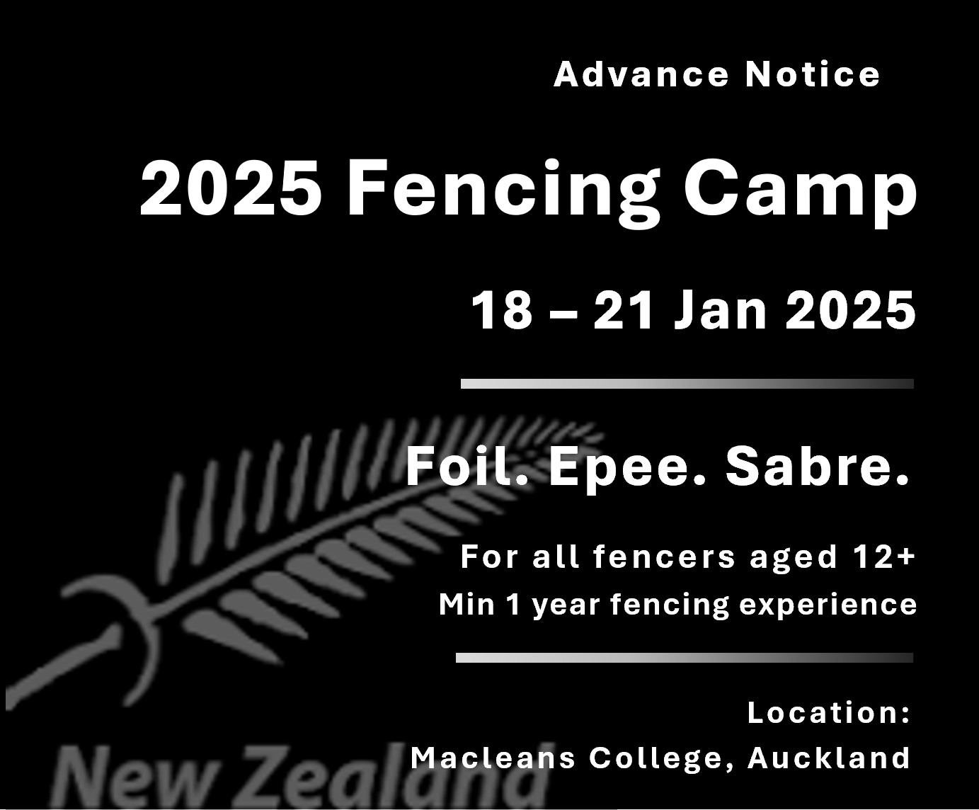 Advance Notice Fencing Camp 2025